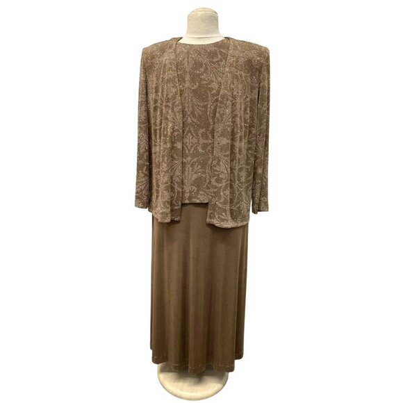 Alex Evenings Tan Sparkly Gown & Jacket‎ Mother Of Bride Dress Size 12 Wedding - Picture 4 of 5